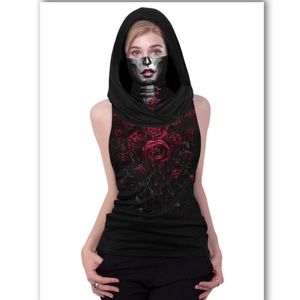 Halloween Scull Hooded Face Mask T-Shirt.